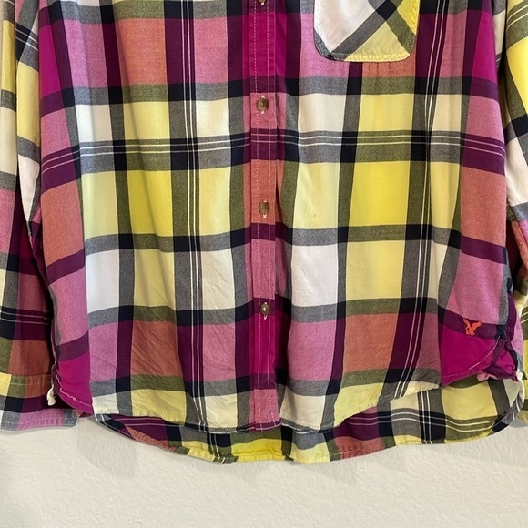 American Eagle Women’s Button Front Extra Large Purple Plaid Vintage Boyfriend - Picture 6 of 14